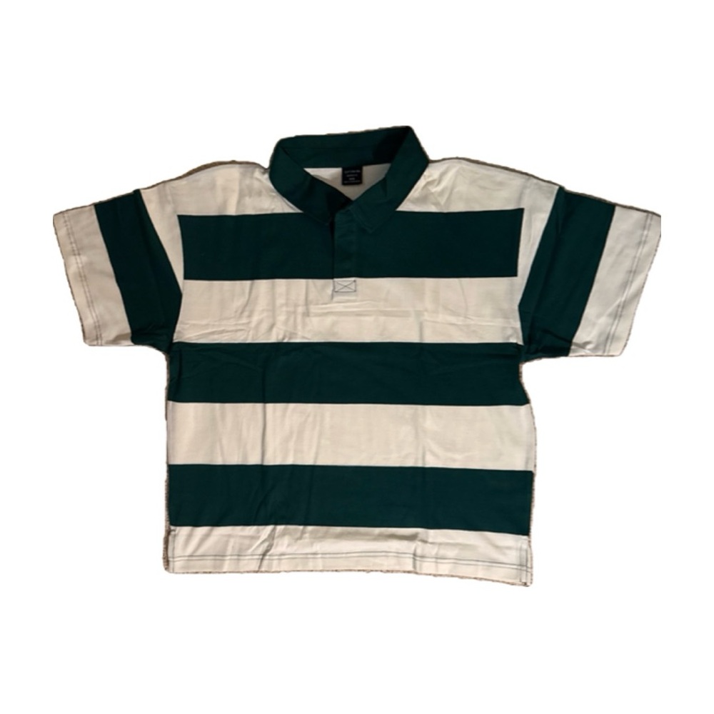 Cotton On Cropped Fit Polo with Green and White Stripes
